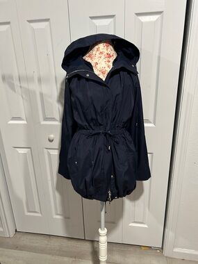 White House Black Market Navy Hooded Trench Coat